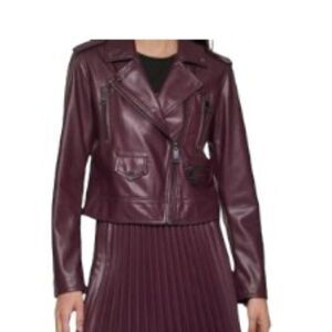 DKNY Women's Asymmetric Faux-Leather Bordeaux Large NWT
